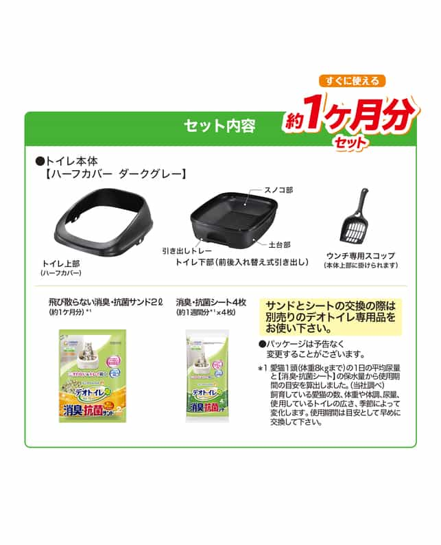 デオトイレ ハーフカバー本体セット ダークグレー（4520699636503）｜猫用品（猫用品）｜ペット総合通販サイト  ペテモオンラインストア「しあわせも、たいへんも、ずっと、いっしょに。」