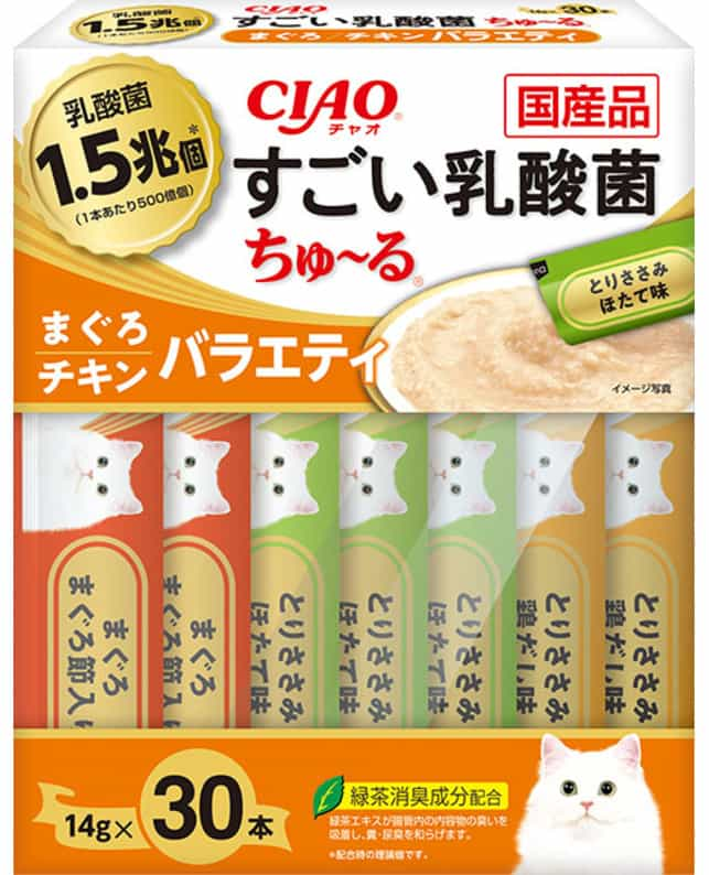 いなば CIAO すごい乳酸菌ちゅ～る まぐろ・チキンバラエティ 14g×30本（4901133453304）｜猫フード・おやつ（猫フード・おやつ）｜ペット総合通販サイト  ペテモオンラインストア「しあわせも、たいへんも、ずっと、いっしょに。」