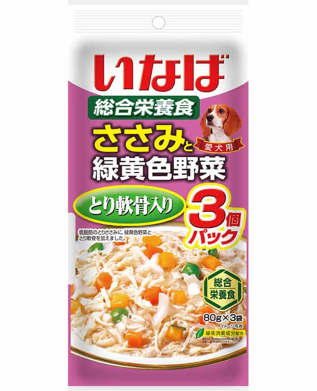 いなば ささみと緑黄色野菜 とり軟骨入り 80g×3袋（4901133616785）｜犬フード・おやつ（犬フード・おやつ）｜ペット総合通販サイト  ペテモオンラインストア「しあわせも、たいへんも、ずっと、いっしょに。」