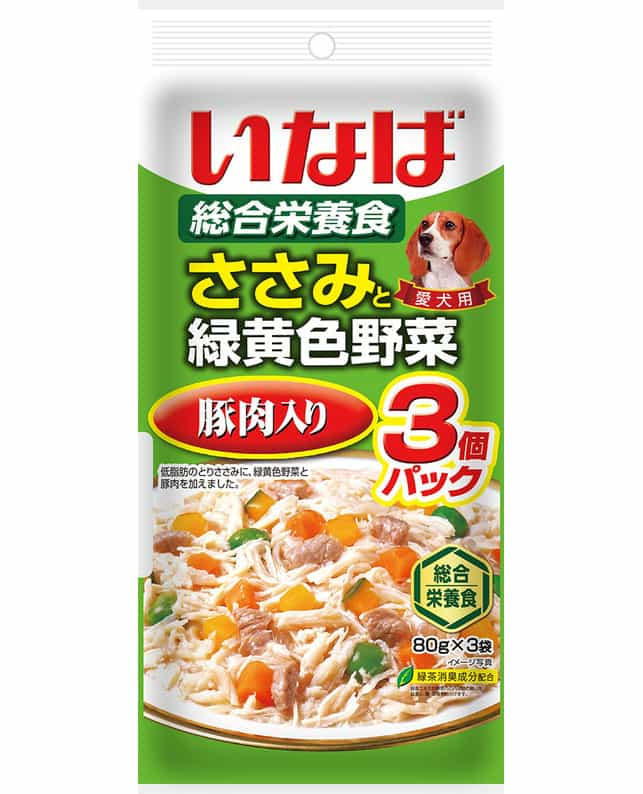 リニューアル前80gパックいなば 緑黄色野菜とささみ ウェットフード