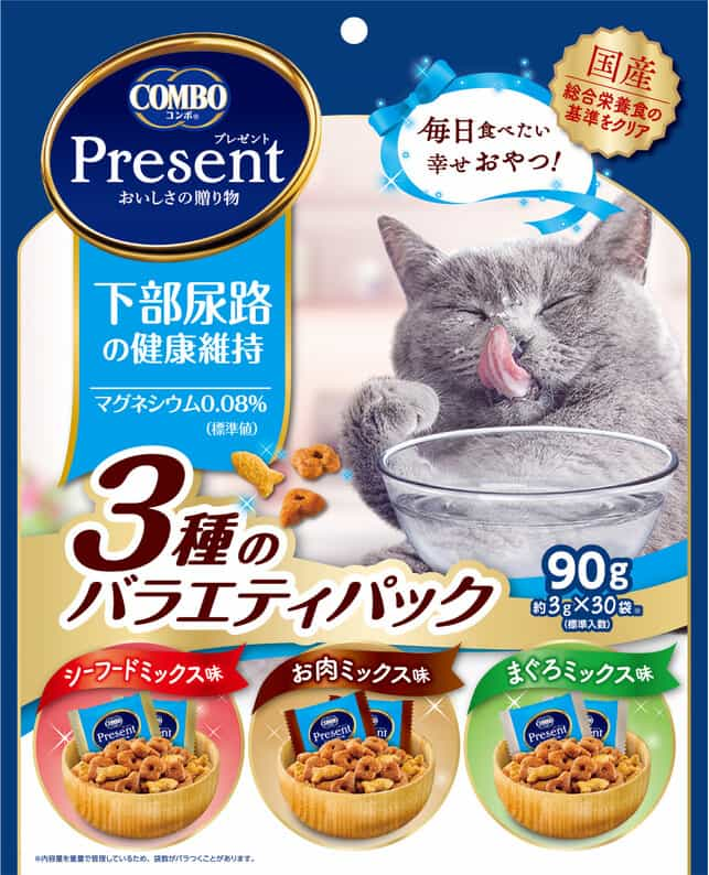 コンボ プレゼント キャット おやつ 下部尿路の健康維持 3種のバラエティパック ９０ｇ（4902112051344）｜猫フード・おやつ（猫フード・ おやつ）｜ペット総合通販サイト ペテモオンラインストア「しあわせも、たいへんも、ずっと、いっしょに。」