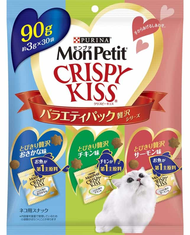 モンプチクリスピーキッス バラエティーパック 贅沢シリーズ ９０ｇ（4902201209366）｜猫フード・おやつ（猫フード・おやつ）｜ペット総合通販サイト  ペテモオンラインストア「しあわせも、たいへんも、ずっと、いっしょに。」