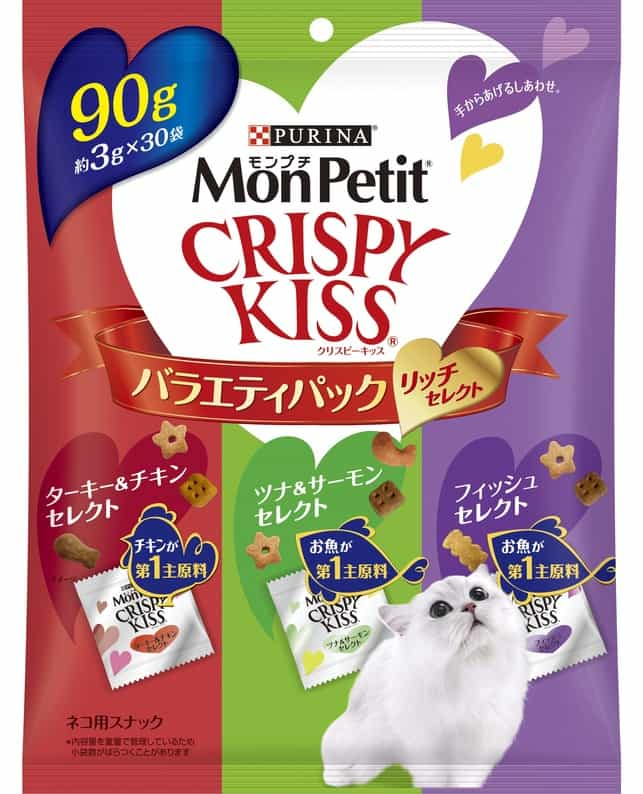 モンプチ クリスピーキッス バラエティパック リッチセレクト  ９０ｇ（4902201212175）｜猫フード・おやつ（猫フード・おやつ）｜ペット総合通販サイト  ペテモオンラインストア「しあわせも、たいへんも、ずっと、いっしょに。」